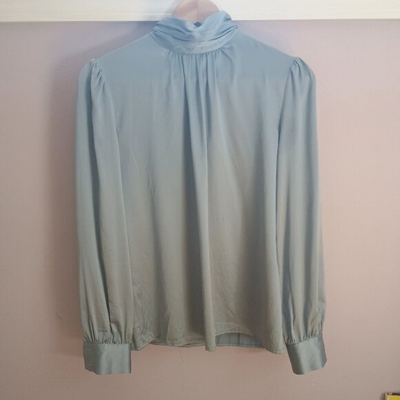 LILY SILK blue turtleneck blouse 90% silk size XS - Picture 9 of 9